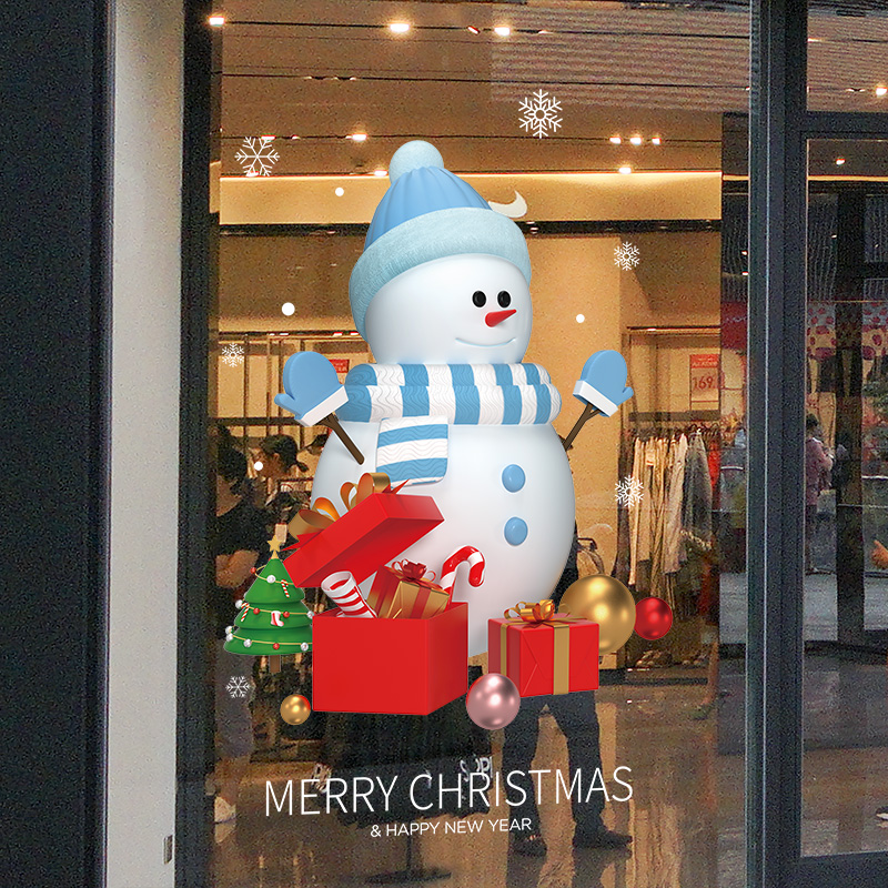 耶诞节装饰耶诞贴纸静电贴玻璃贴门贴橱窗贴场景布置雪人门店装扮