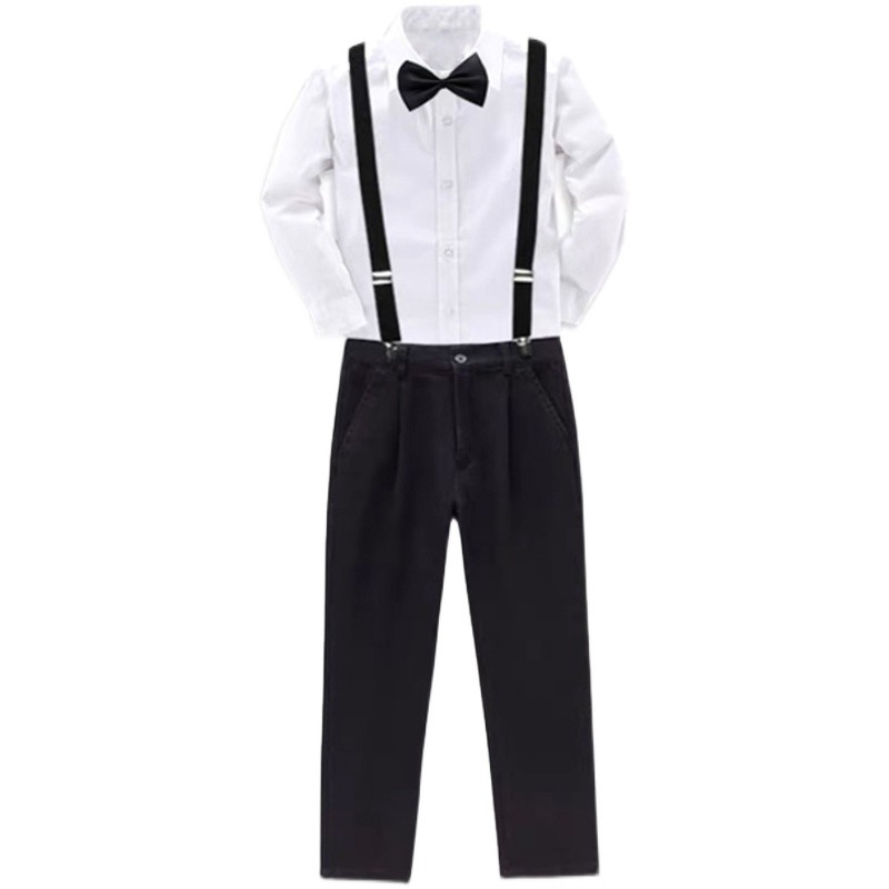 男童礼服套装儿童加绒白色衬衫黑裤主持人小学生表演出毕业服秋冬