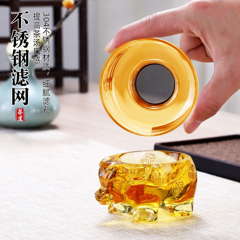 玻璃茶漏 创意狮子水晶茶滤304不锈钢茶叶过滤器茶隔茶网茶具配件