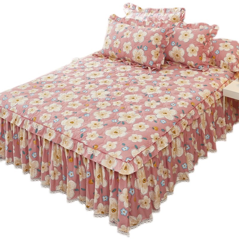 2023新款全棉加厚床裙式床罩单件纯棉夹棉床围裙床笠床盖四季通用