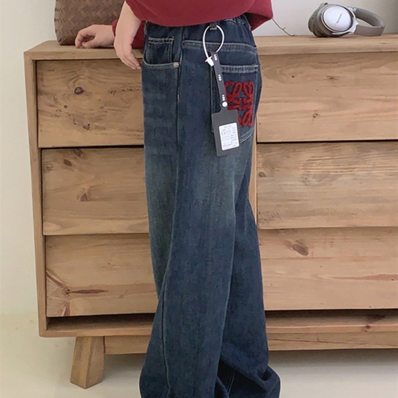 2023冬装女童加绒阔腿裤牛仔裤中大童宽松直筒裤儿童一体绒长裤子