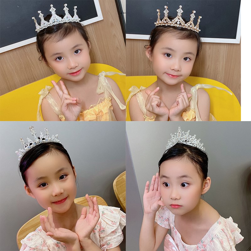 2024新款皇冠头饰儿童公主女童王冠水晶发箍女孩礼服演出花童发饰