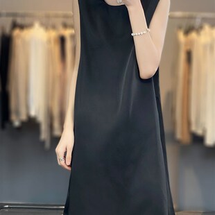 宽松无袖 高级感缎面长裙2023年新款 裙子 浪漫真丝连衣裙女夏季 法式