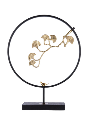 金属银杏叶屏风桌面装饰品 玄关摆件新中式客厅电视柜摆设工艺品