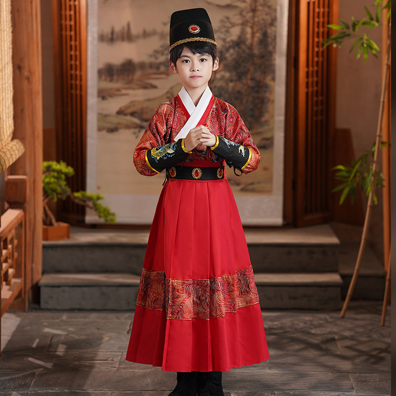 儿童古装汉服男童锦衣卫飞鱼服霸气男女孩表演服侠客书生演出服