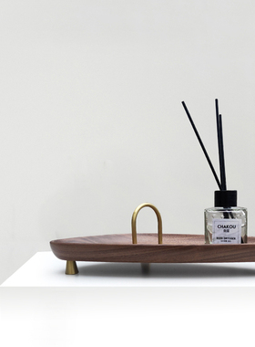 桌面北欧玄关客厅钥匙杂物化妆品收纳盘实木胡桃木托盘简约精致款