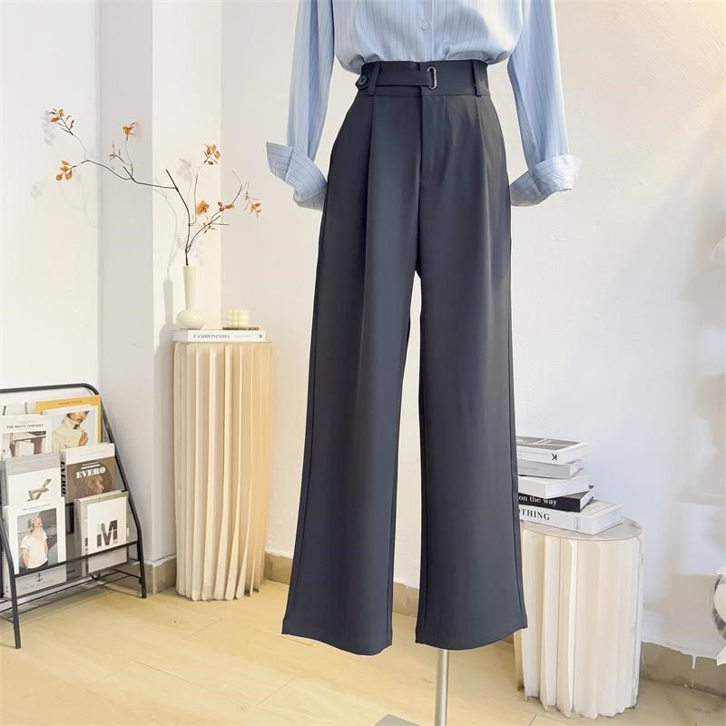 灰色西装裤女2025春夏季高腰直筒宽松垂感窄版阔腿裤显瘦休闲西裤