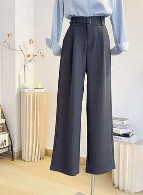 灰色西装裤女2025春夏季高腰直筒宽松垂感窄版阔腿裤显瘦休闲西裤
