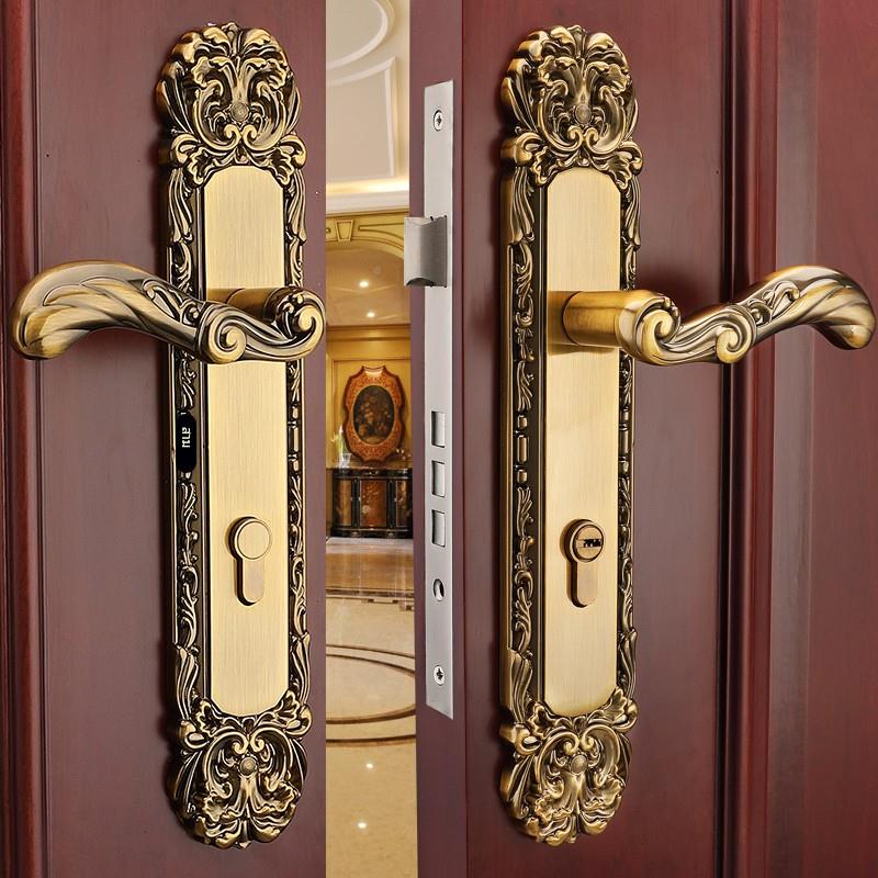 开欧式门锁室内三件套华门静音酷隆对开门锁双门把手房门豪锁大门