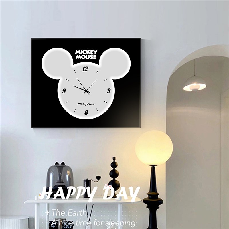 带时钟黑白灰米奇电表箱装饰画简约配电箱遮挡电闸开关电表盒挂画