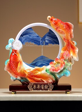 年年有余鱼流沙画摆件家居客厅酒柜玄关装饰品办公室乔迁开业礼物