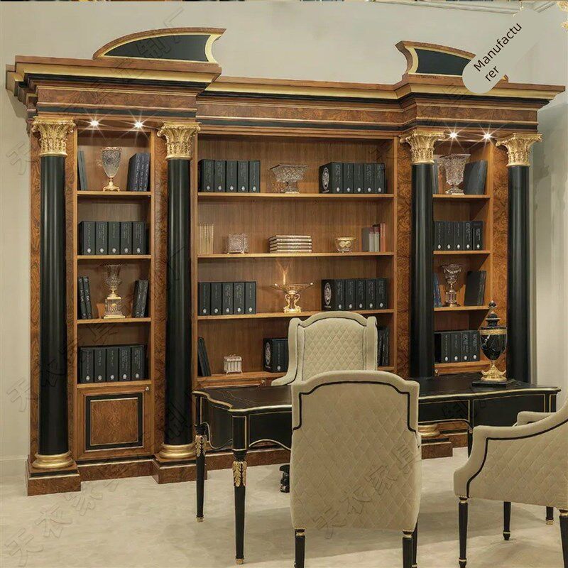 欧式古典书柜书房家用实木收藏展示柜陈列柜客厅书柜覆古书柜整墙