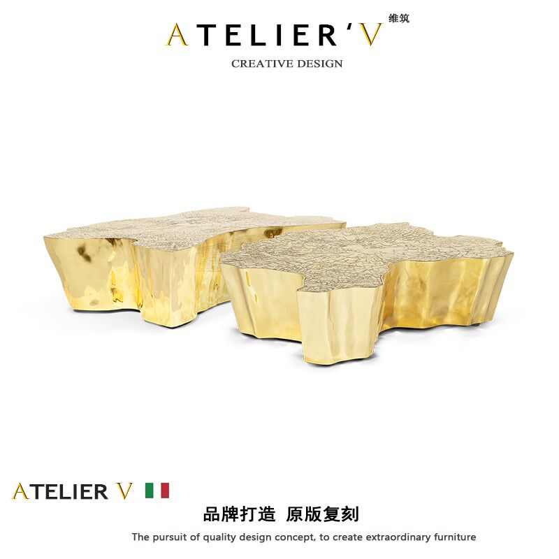 AtelierV不锈钢金树根茶几设计师创意艺术茶桌高端别墅客厅咖啡桌