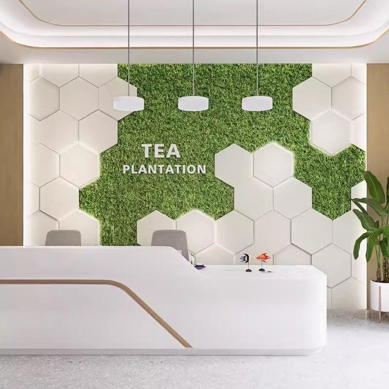绿色植物科技感公司前台壁纸3d立体几何办公室墙纸餐厅美容院背景