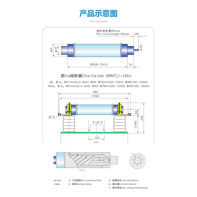 高分断能力高压限流熔断器XRNT1-KV/ 3100保险丝熔芯熔管
