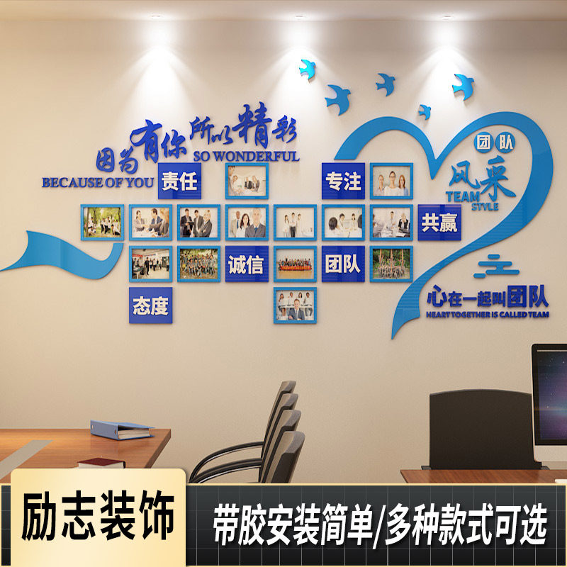 公司励志墙贴企业文化相框照片墙布置团队激励口号办公室装饰立体