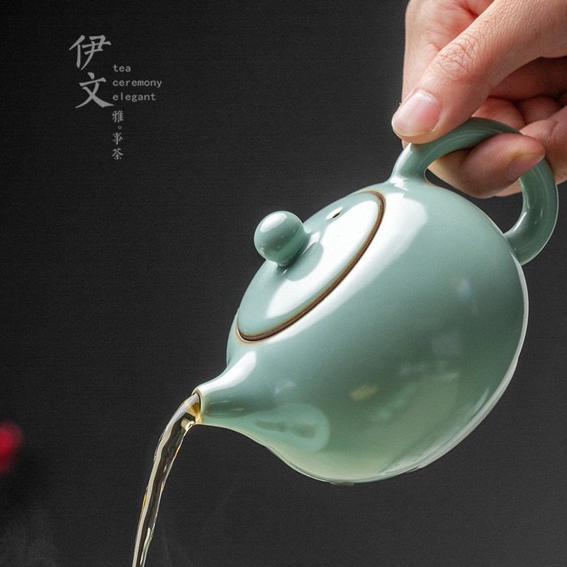 伊文陶瓷汝窑西施壶功夫茶具茶壶家用泡茶壶单壶陶瓷大容量泡茶器
