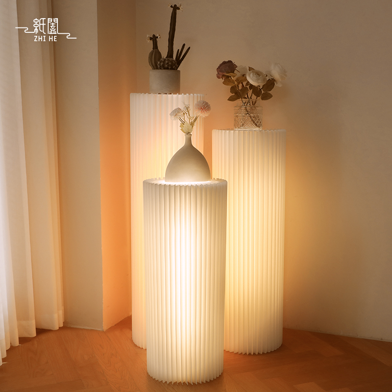 纸阖圆柱展示柜架子灯光展示货架商用陈列展示台柜置物摆件置物