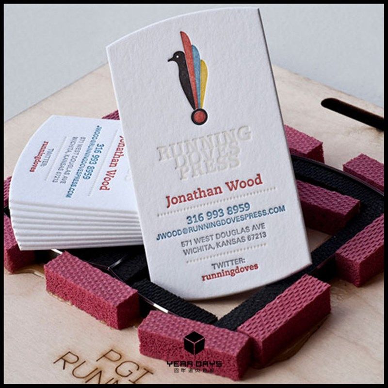 超厚棉纸压印名片印刷压凹压痕凹印边缘擦色制作压痕名片高端设计