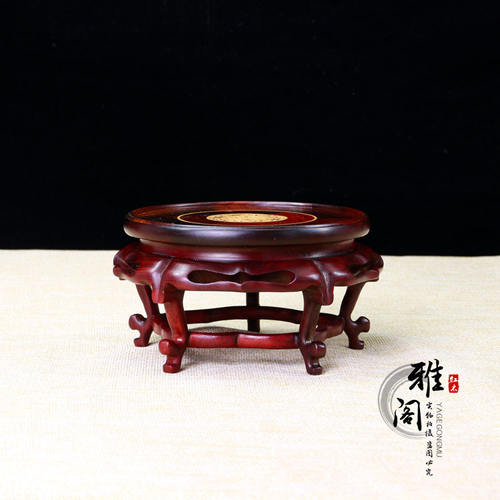 红酸枝实木圆形盆景瓷器花瓶底座红木鱼缸摆件工艺品装饰展示底托