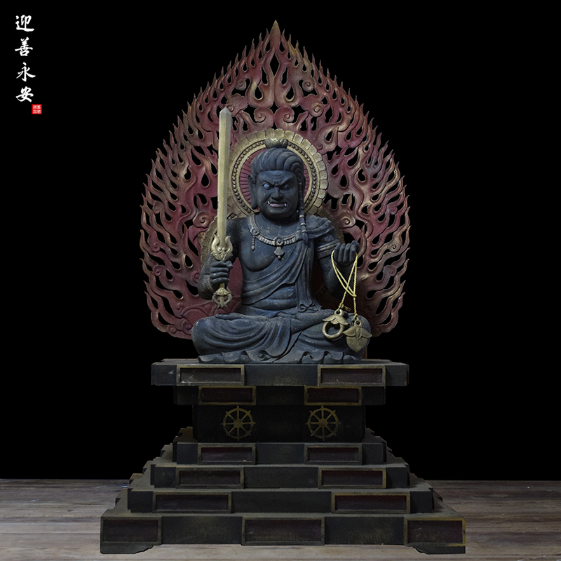 不动明王唐密造像大全纯手工香樟木雕刻彩绘贴金仿古摆件定制厂家