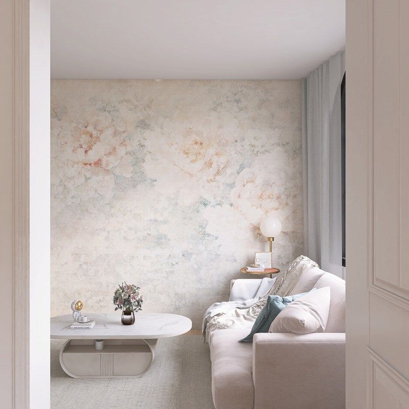 墙纸定制法式复古风花朵电视背景墙壁布无缝墙布全屋壁纸卧室壁画