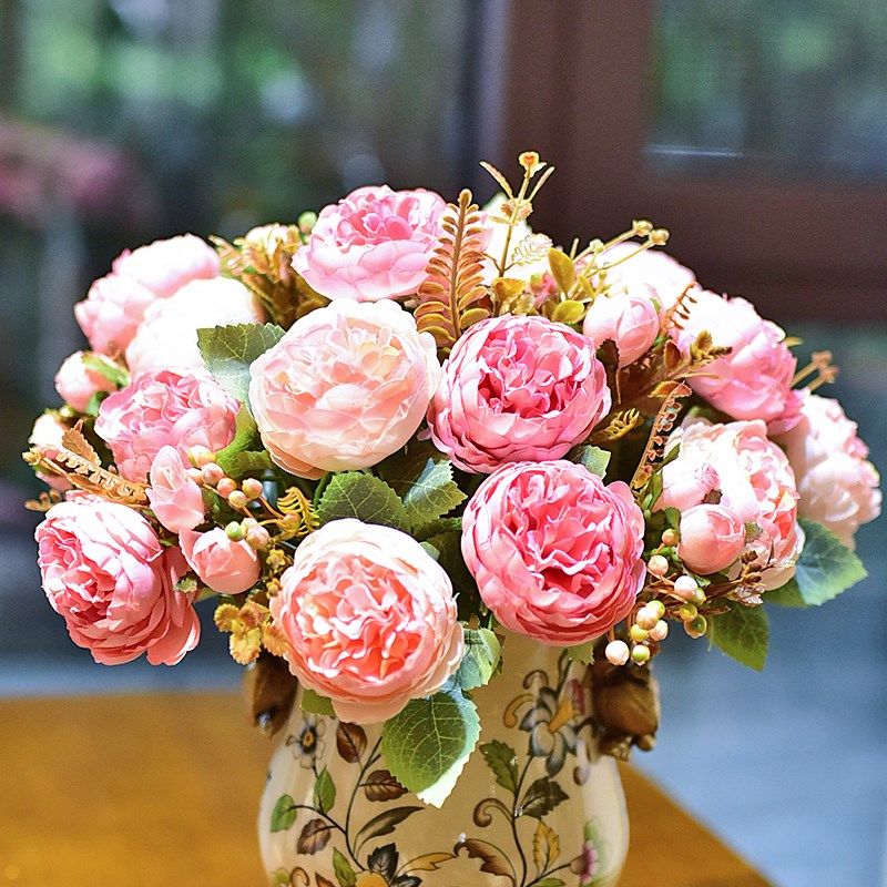 牡丹花仿真花假花现代客厅电视柜酒柜玄关花瓶插花花艺装饰绢花