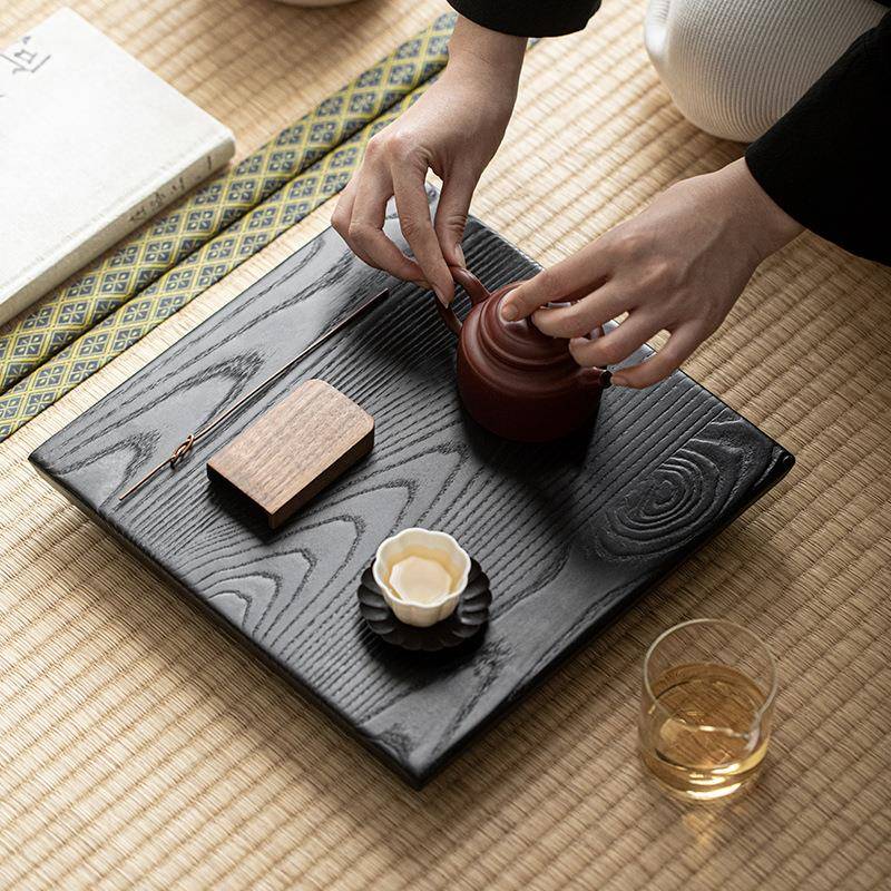 办公白蜡木炭烧茶台干泡茶托盘手工壶承整木实木托盘小茶盘原木