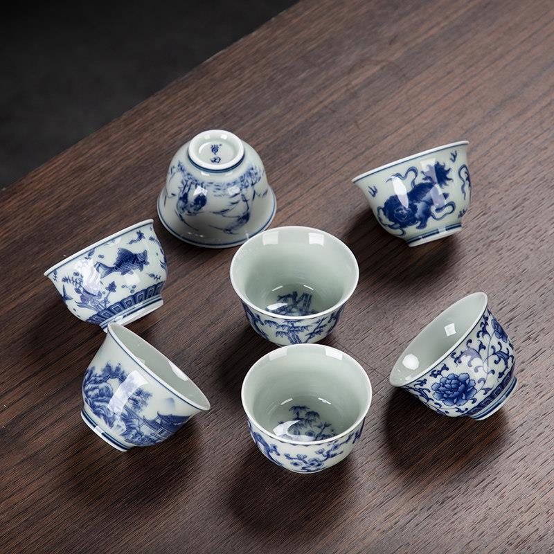 手绘陶瓷茶杯家用办公室品茗杯功夫茶具青花瓷主人杯个人专用单杯