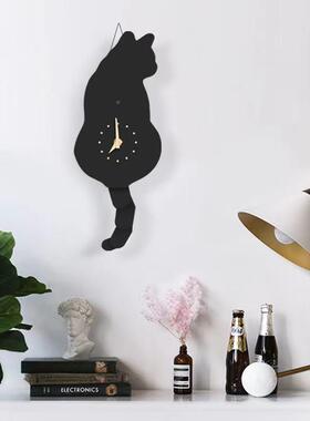 抖音同款摇尾猫咪挂时室挂钟可爱创意钟猫FUO咪钟备战圣诞元旦卧