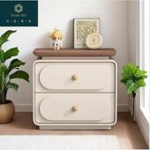 实木8464家用床边收纳柜奢新款 油风现代简约床头柜轻奶小型卧床室