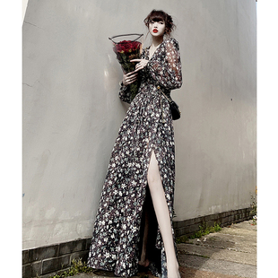 法式 很仙 长裙轻奢设计感气质女神范儿高级感气质碎花连衣裙女长袖