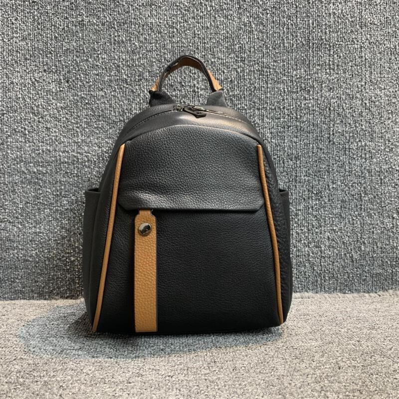 背包软牛皮新品真皮背包韩版百搭头层牛皮撞色男女通用双肩背包