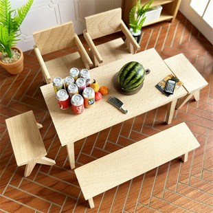 1:12长桌子椅子长凳长椅餐桌靠椅娃娃屋迷你模型微场景拍摄道具