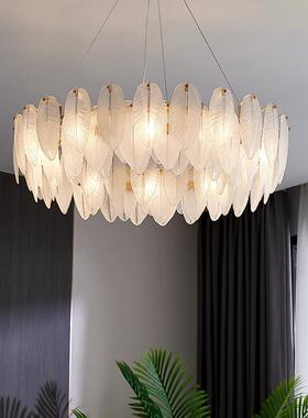 法式轻奢厅客23355吊灯现代简约大厅羽毛玻璃主室厅网红主灯餐灯