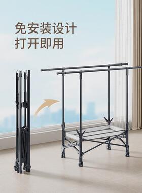晾家衣架晒F98SHTH7落地折叠室内用阳台粗室外防风加加厚衣杆可移