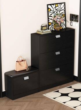 黑色鞋柜1cm极窄入户门口走7廊型客XTJ厅收小户型经济玄关纳柜严