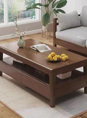 中式实厅木茶几简约代COX家用客户型带四抽屉现双层茶台办小公茶