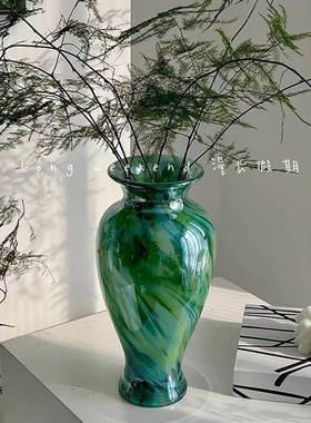 新中琉璃古花瓶餐桌高级感艺术摆民件宿轻式AHF奢复装饰水培玻璃