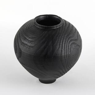 中古侘寂仿碳化木花瓶摆件复古仿纹真花艺盆景插花花YXK器样饰板