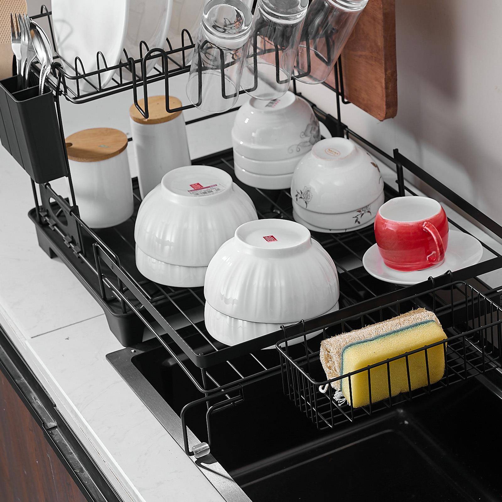 房碟不锈钢双层伸缩水槽架YH-555架碗架台面沥厨水碗架子多功能收