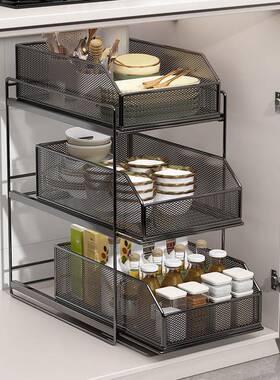 柜厨房层柜子加抽拉式ZUU置物架橱分层架多深抽屉台面下水槽拉篮