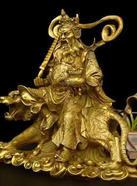 黄铜财神爷赵公客明骑虎QZS像铜摆件武大号赵店元帅铜像套装厅铺
