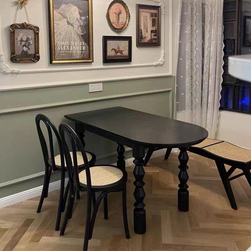 美式实木餐桌椅组合现代长饭方形家用饭桌QTL圆家餐桌用长条桌吃