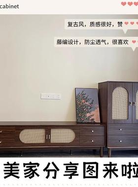 复古藤编电户视UIB茶几组合小古型中客厅家用法式储物收纳柜柜实