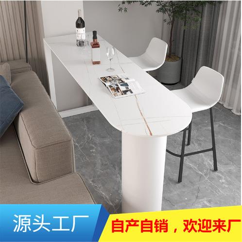 现代岩板铁艺吧台桌 家用客厅厨房隔断靠墙小吧台高脚桌椅