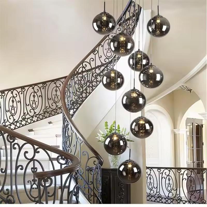 2025年新款楼梯吊灯复式挑空loft公寓水晶吊灯别墅楼梯间长吊灯