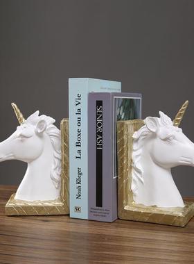 热北欧卖个性独角兽档摆件公室桌面书架书书靠办7128V家居装饰品