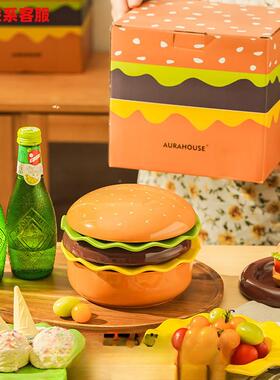 汉堡造型好看的盘菜子碗套装陶包瓷创碟意餐具可爱盘甜品釉JCF下