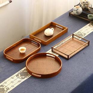 竹编大漆茶盘茶托日式漆复古竹盘制干泡台大茶茶具配件盘奉PBF茶